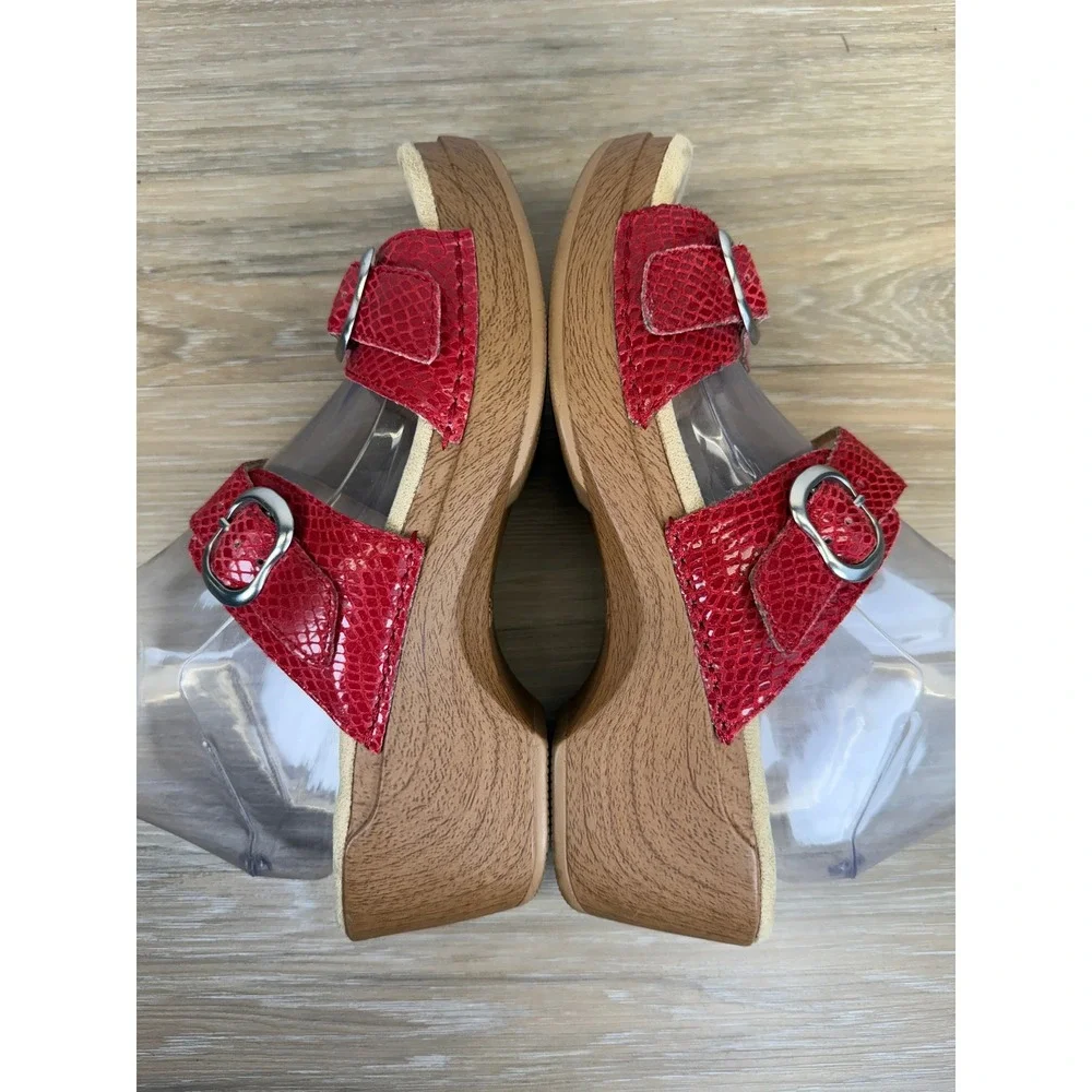 Dansko Sophie‎ Wedge Sandals Red Snake Print Leather Comfortcore Women 40 9.5-10